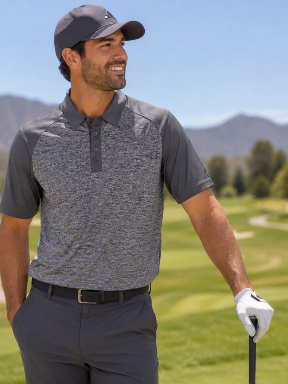 adidas Puremotion Men's Large Gray Colorblock Performance Golf Polo